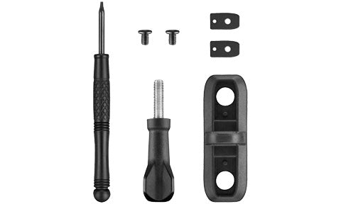 Garmin 010-12256-28 VIRB toothed flange adapter kit: black flange piece, screws, knob bolt and screwdriver