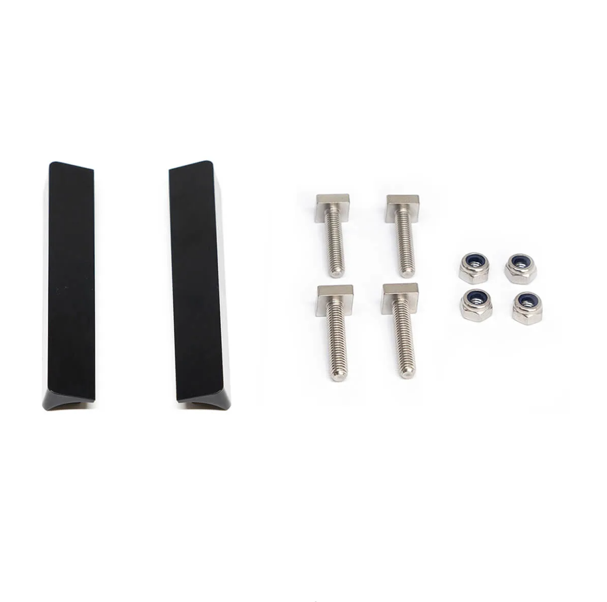 Fusion 010-12817-02 stereo flat mount kit, two black wedge clamps, four bolts and four nylon nuts