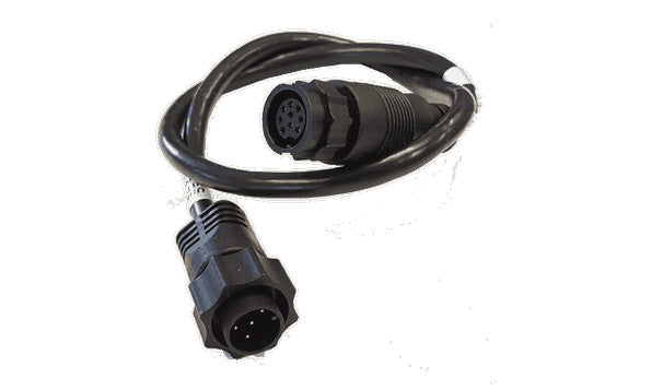 B&G Lowrance Simrad 000-13977-001 9 to 7 pin adapter cable, black cable with round plugs of different sizes at each end