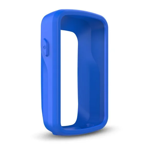 Garmin 010-12484-02 blue silicone case for Edge 820 cycling computer, front view of open-fronted case