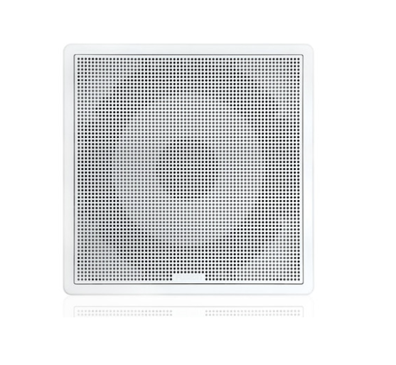 Fusion 010-02301-10 10in flush mount sub, square white, front view of perforated grille