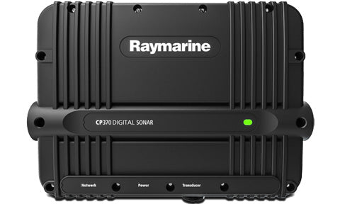 Raymarine E70297 CP370 digital sonar module, black finned box with Raymarine logo and green LED