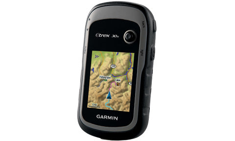 Garmin eTrex 30x 020-00264-00 handheld GPS with Birdseye Select, front view with colour map screen