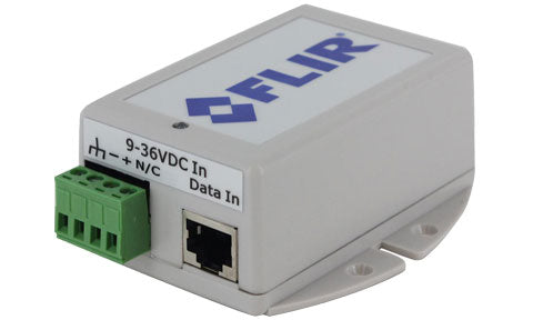 Raymarine 4113746 power over Ethernet PoE injector, grey FLIR box with green terminals and an RJ45 port, large view