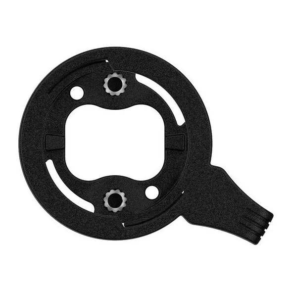 Garmin 010-12563-01 flush out-front mount insert, black round plate with two nuts and a curved slot
