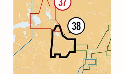 Navionics Plus SD card 38XG, coverage map of Moscow Area outlined among numbered charts