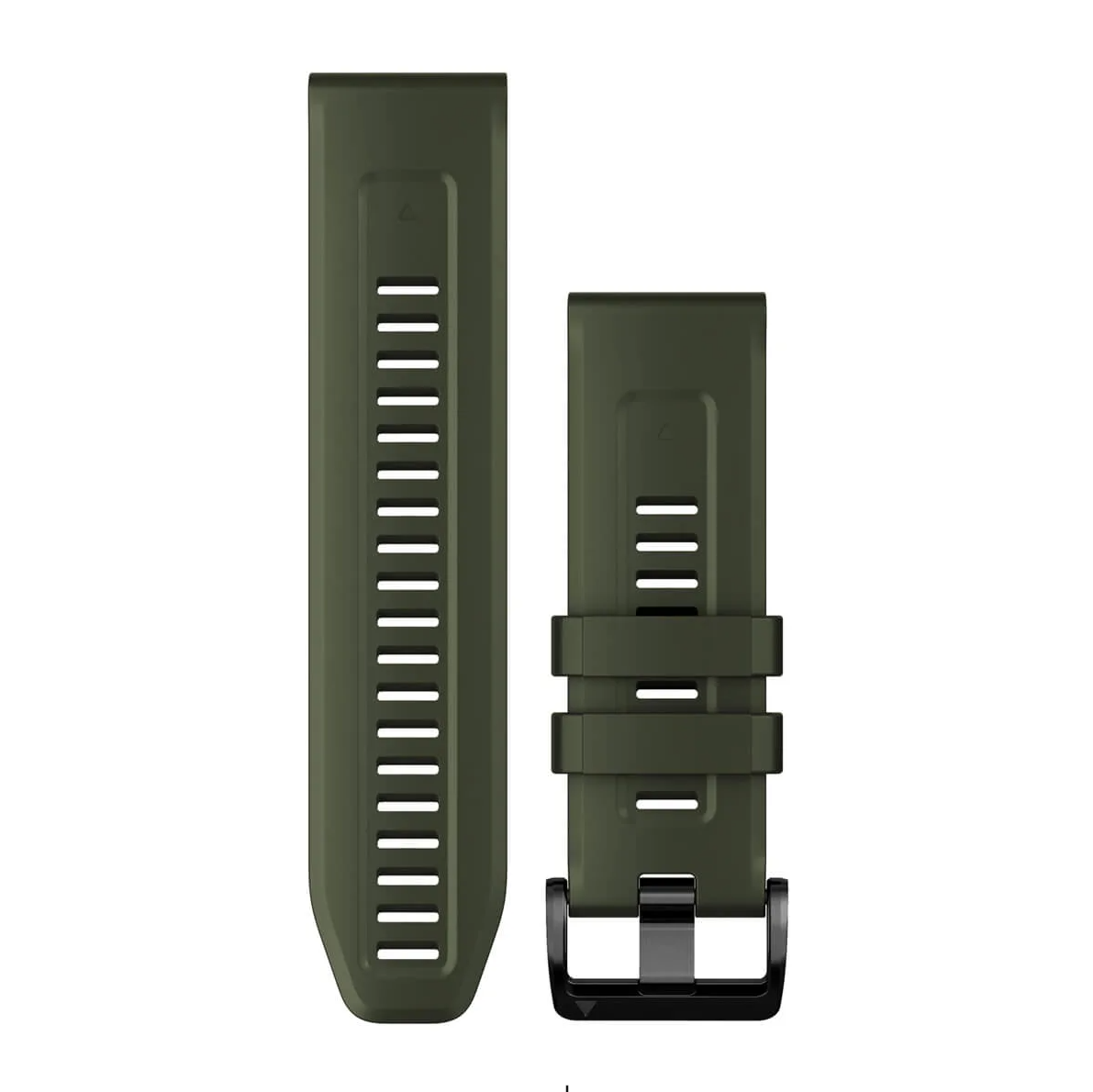 Garmin 010-13117-03 QuickFit 26 watch bands in moss green silicone with black buckle, strap pair