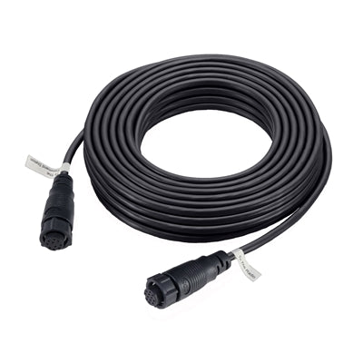 Icom OPC-2383 cable, long coiled black cable with a round multi-pin plug at one end and a round socket at the other