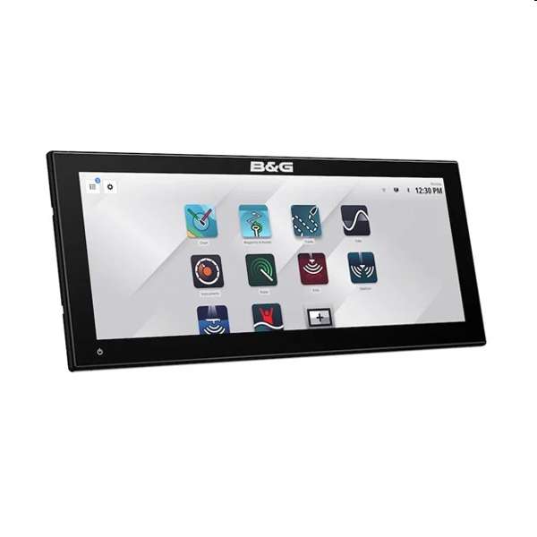 B&G 000-16356-001 Zeus S-15 ultrawide 15 inch display, angled view of a black ultrawide display showing app tiles