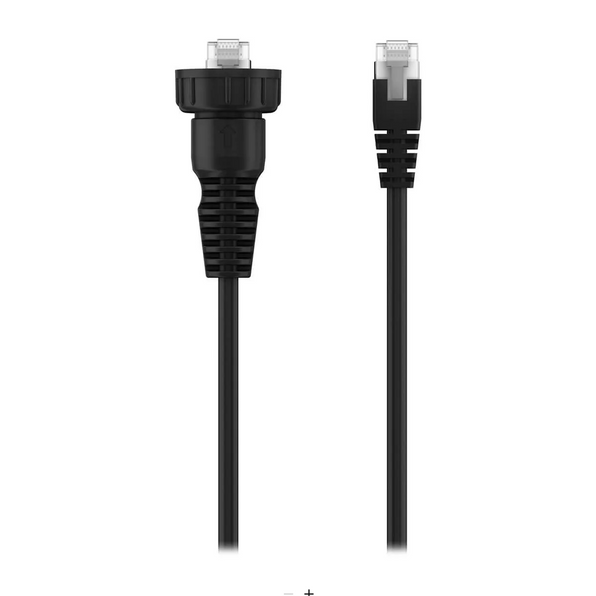 Garmin 010-12531-20 marine network to Fusion cable, large male to RJ45, black leads with threaded and RJ45 ends