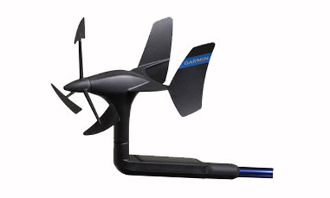 Garmin gWind Wireless 2 010-01616-00 transducer, black masthead wind vane with blue Garmin tail