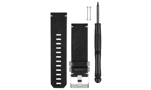 Garmin 010-12168-29 black leather watch band with buckle, spring bars and screwdriver