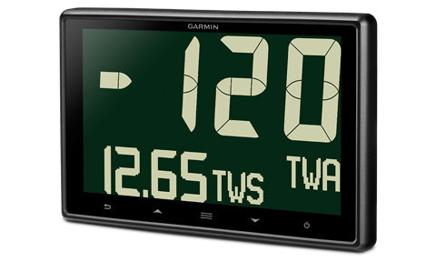 Garmin GNX 130 010-01396-00 10in large format marine instrument display showing 120 TWA and 12.65 TWS