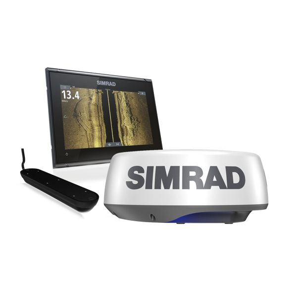 Simrad 000-15618-001 GO9 XSE with Active Imaging 3-in-1 transducer and HALO20+ radar, display, transducer and white radome