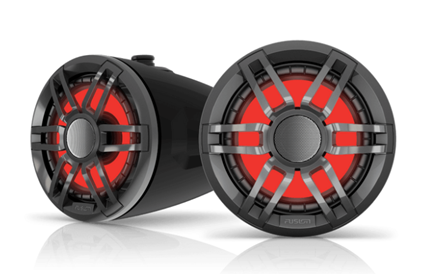 Fusion XS 010-02583-01 6.5in 200 watt sports black wake tower speakers, pair lit red