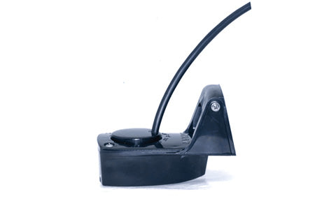 Simrad XSonic Airmar TM150M transom-mount transducer 000-13944-001, black housing with cable, side view