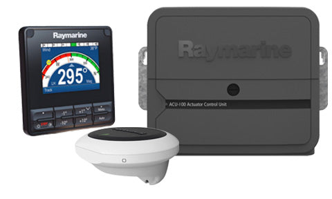 Raymarine T70281 Evolution EV-100 wheel autopilot pack no drive, p70 display reading 295, ACU-100 and white sensor core