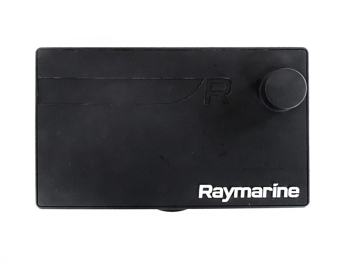 Raymarine A80534 Axiom 9 Pro silicone suncover, black cover with an R mark, a round knob and Raymarine logo