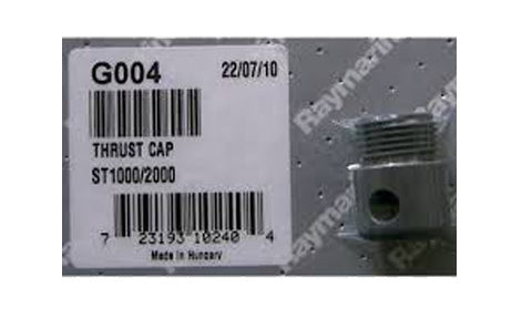 Raymarine G004 tiller pilot thrust cap, grey threaded cap in a label showing G004 ST1000/2000 on a grey backing card