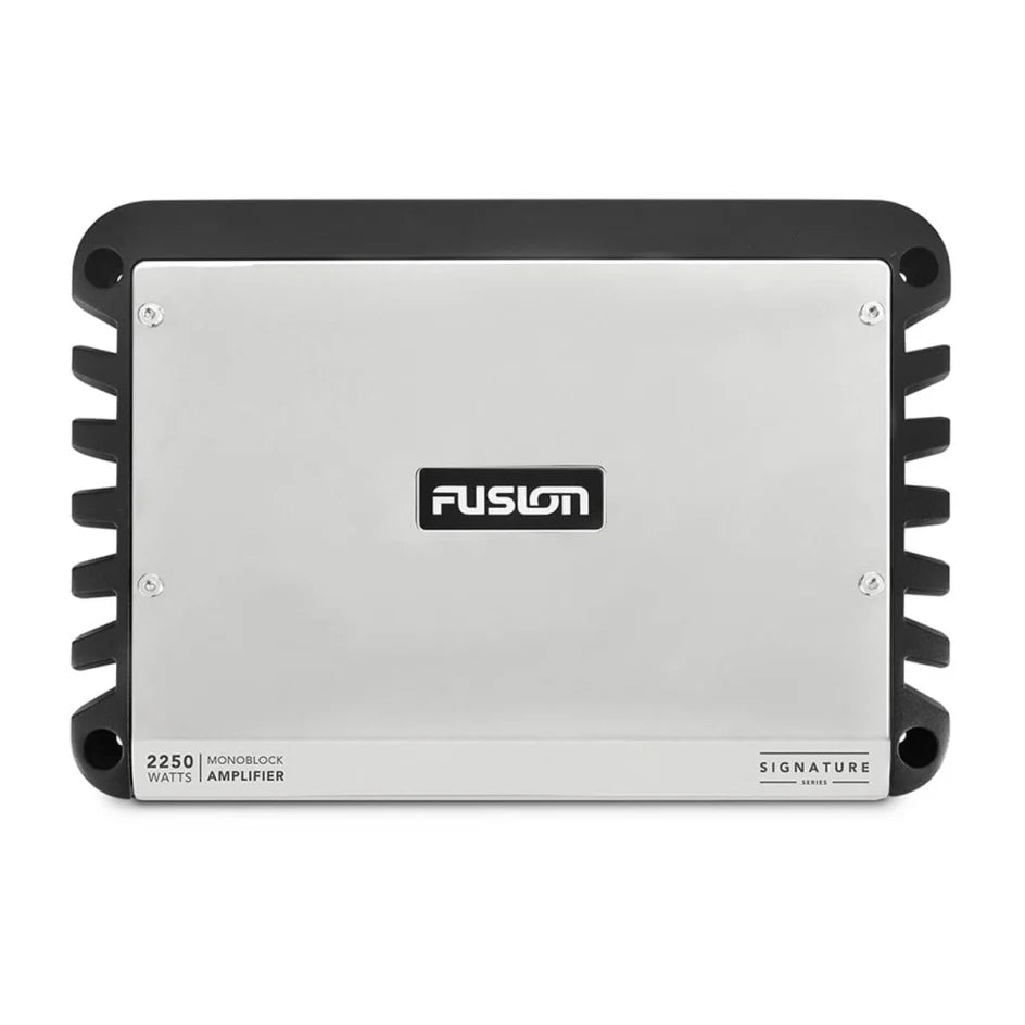 Fusion Signature Series 010-01970-00 monoblock 2250 watt marine amplifier, silver top with black fins