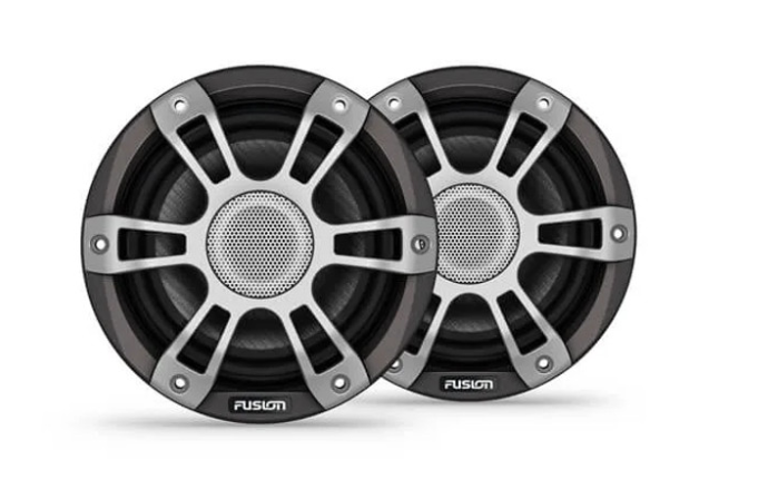 Fusion Signature Series 3i 010-02772-21 7.7in 280 watt coaxial sports grey speakers, pair, front view