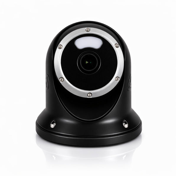Iris Photon 4K UHD ultra low light IP camera, black, 12 mm, 4K485-001, black ball camera with a large lens and polished ring