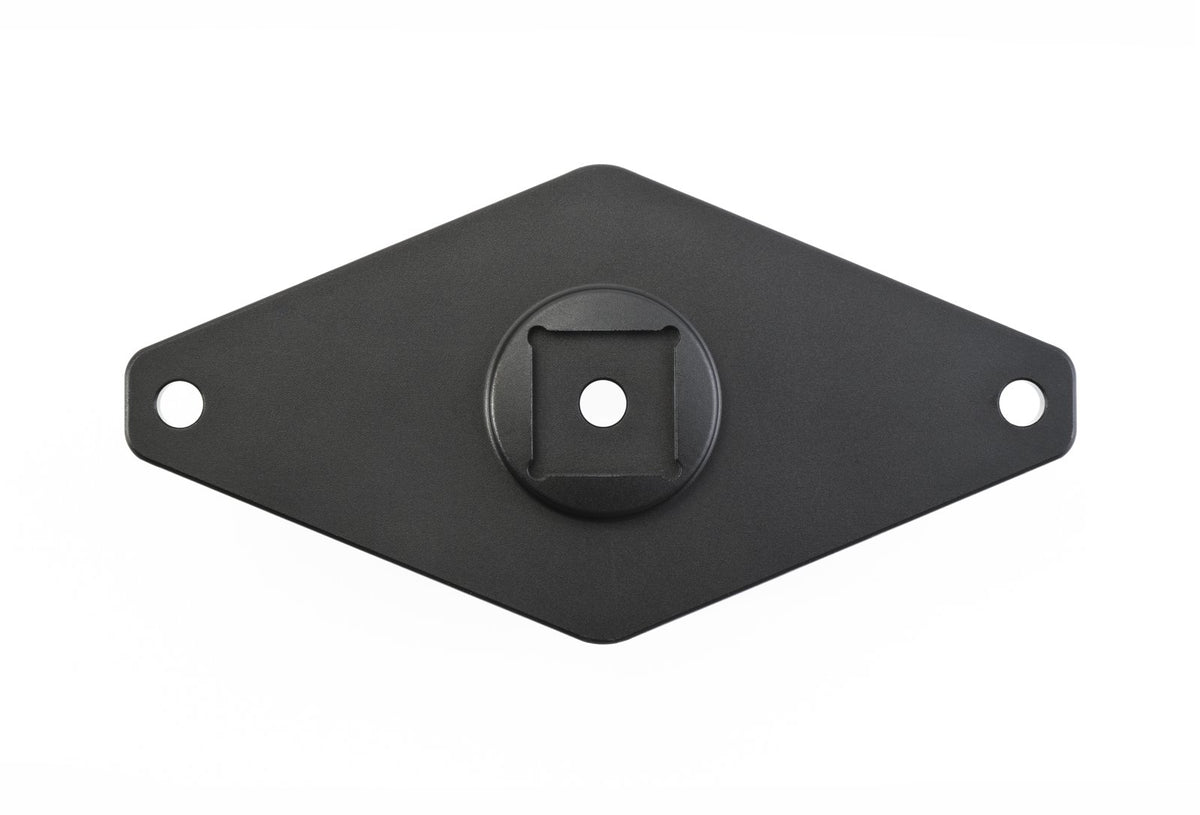 Rokk RL-519 mini adapter plate, black 120mm diamond plate with two screw holes and a centre mounting socket