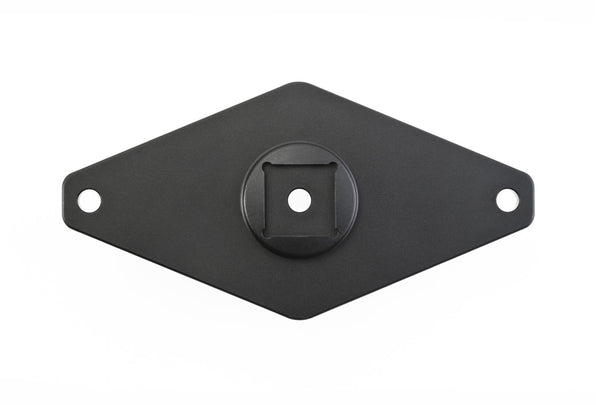 Rokk RL-519 mini adapter plate, black 120mm diamond plate with two screw holes and a centre mounting socket