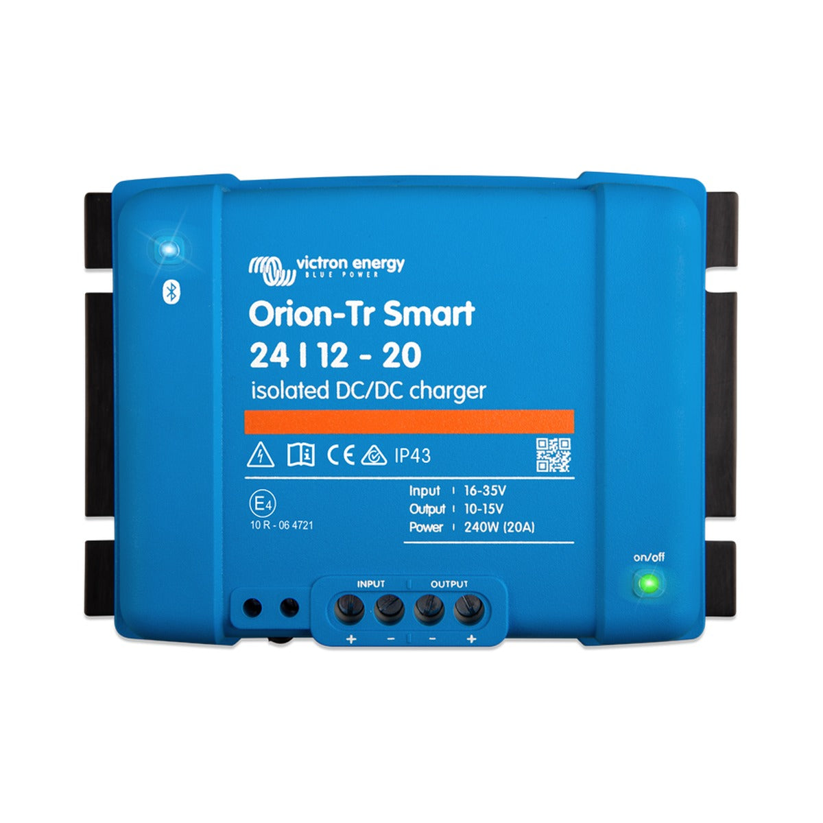 Victron ORI242440120 Orion-Tr Smart 24/24-17 isolated DC-DC charger, blue unit with black ears and a green LED