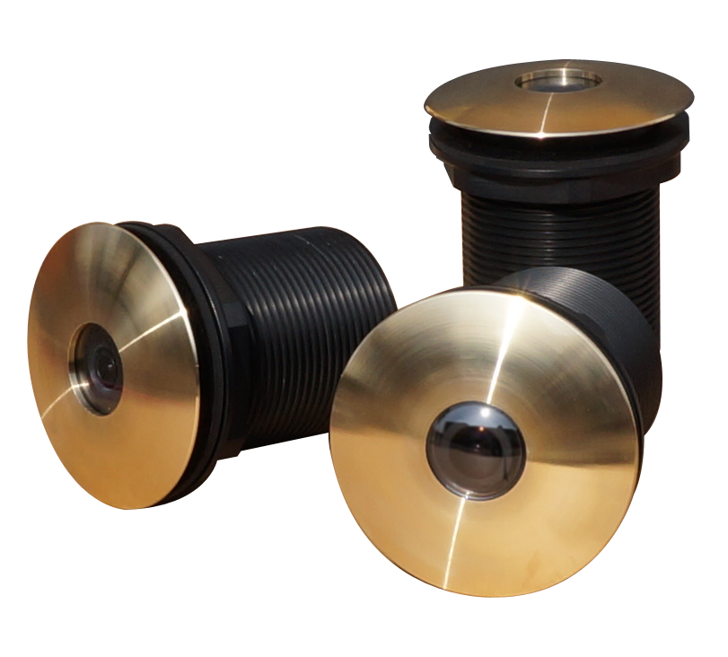 Iris IRIS730 4-in-1 analogue through-hull camera, 2.8 mm wide angle, 00077-001, three black threaded bodies with brass faces