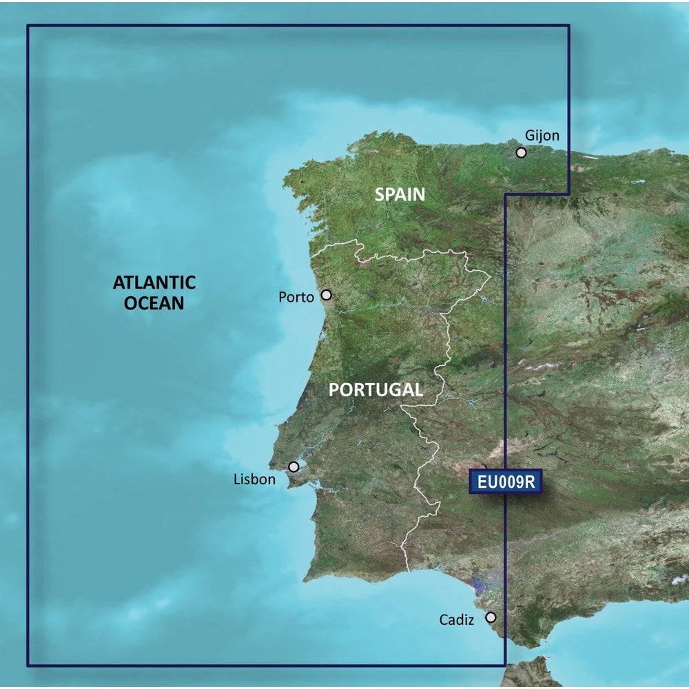 Garmin BlueChart g3 HXEU009R coverage map, Portugal and north-west Spain from Gijon to Cadiz