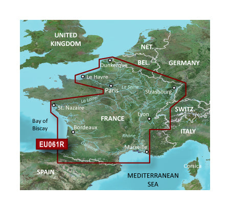 Garmin BlueChart g3 HXEU061R chart coverage, France inland waters from Dunkerque to Marseille