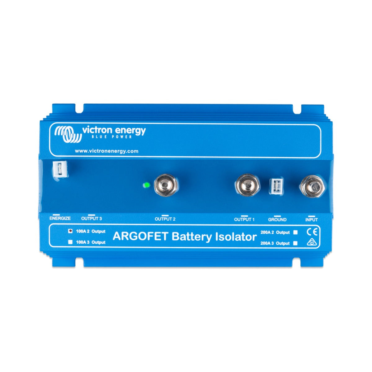 Victron ARG100201020 Argofet battery isolator 100 A 2 outputs, flat blue isolator with three studs and an LED