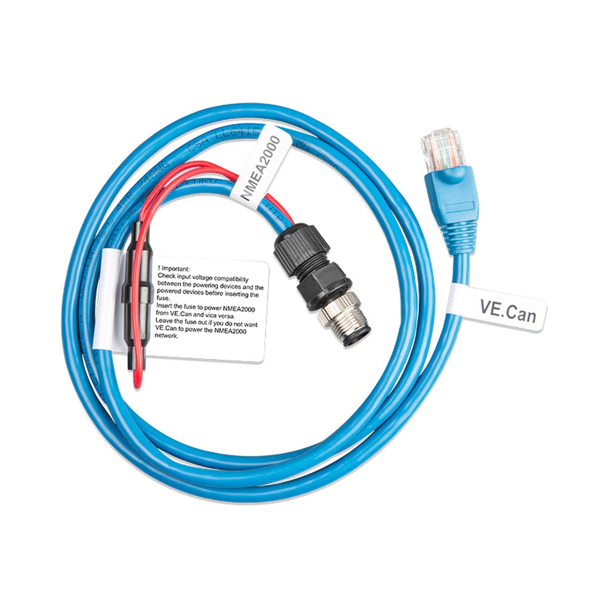 Victron ASS030520200 VE.Can to NMEA 2000 cable, blue cable with an RJ45 plug, black micro-C plug and red and black leads