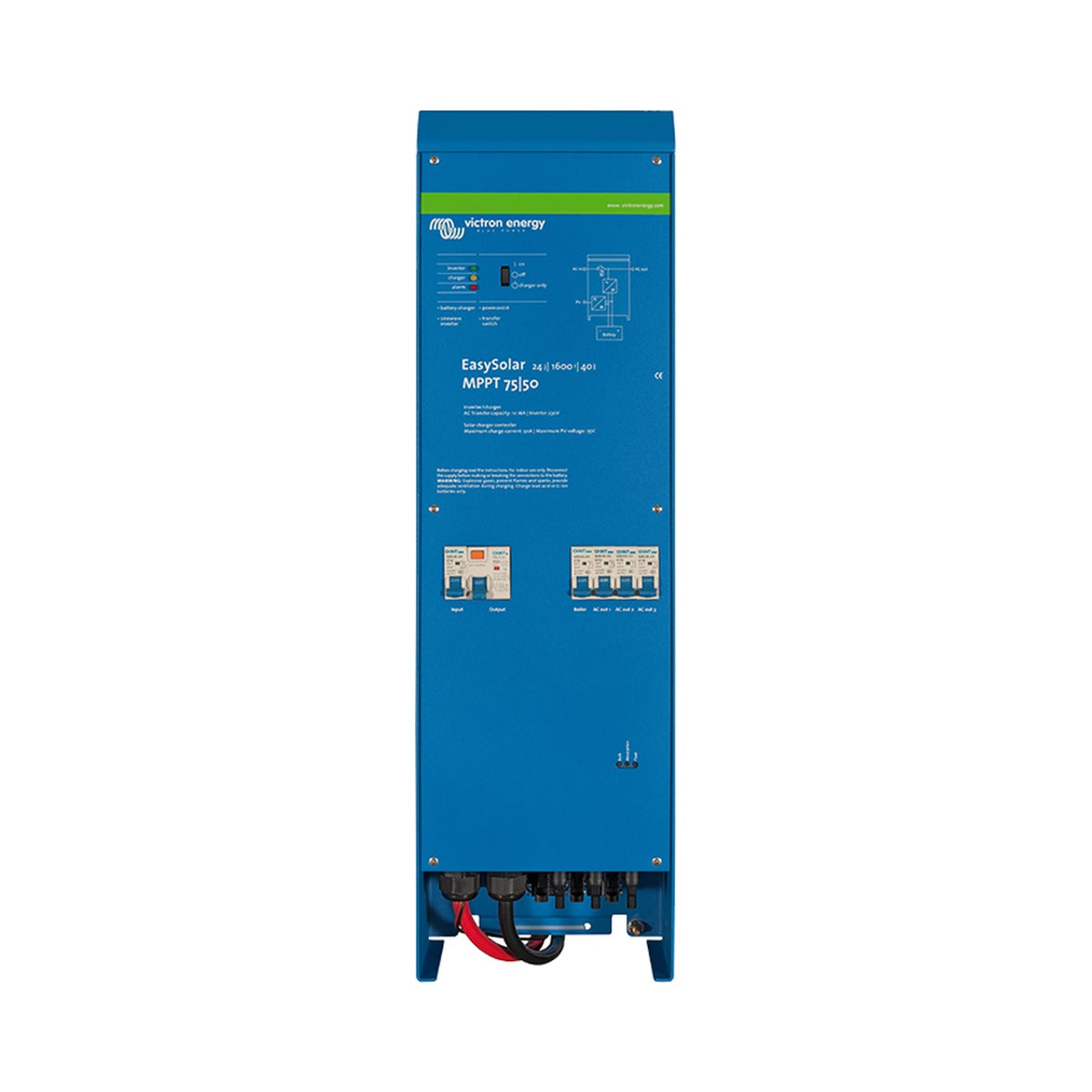 Victron CEP242161010 EasySolar 24/1600/40-16 MPPT 100/50, tall slim blue unit with breakers and red cables