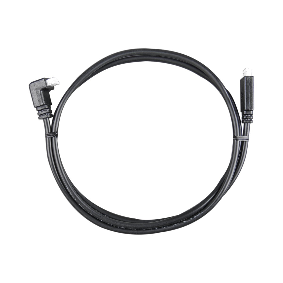 Victron ASS030531320 VE.Direct cable 10 m right-angle, coiled black cable with a right-angle plug and a straight plug