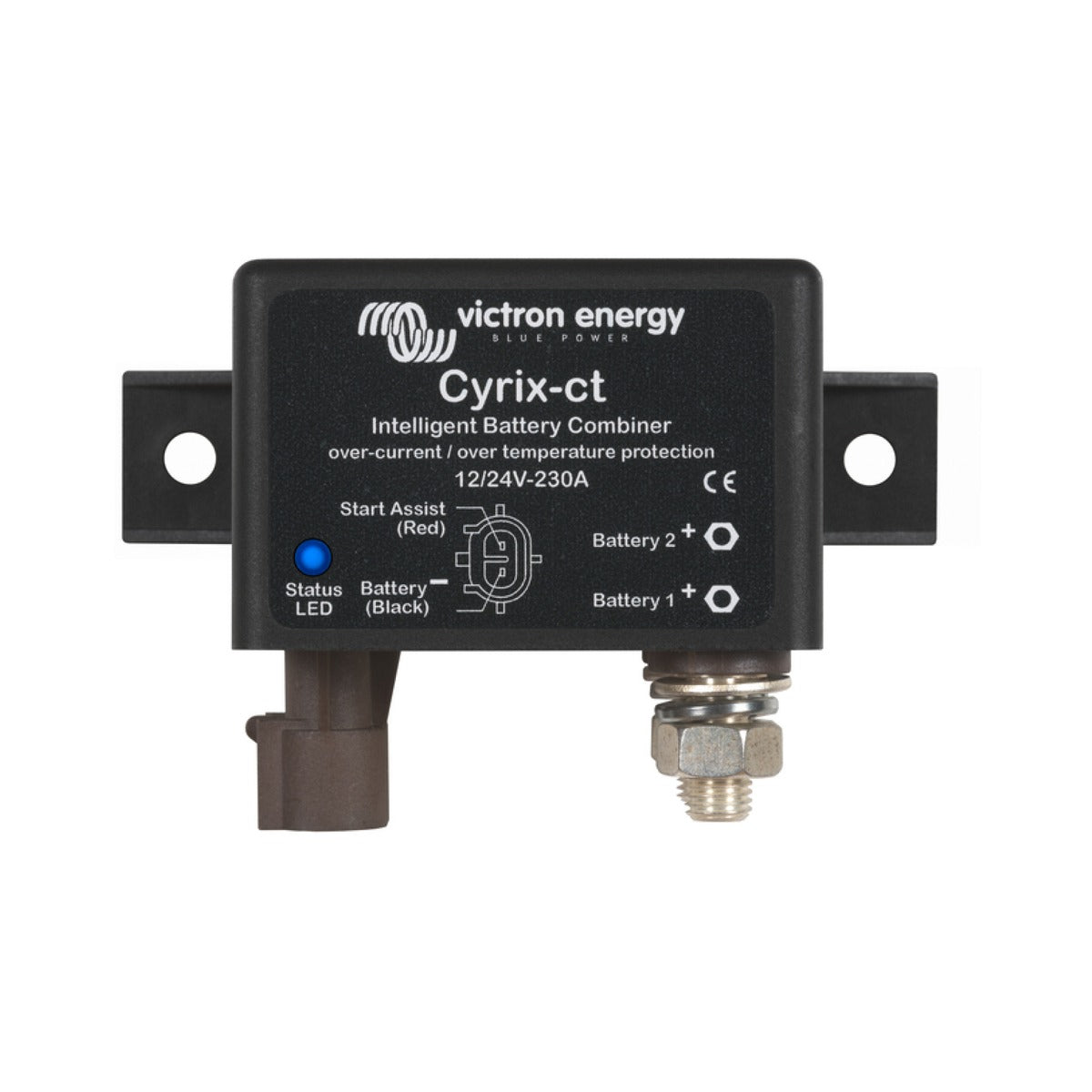 Victron CYR010230010 Cyrix-ct 12/24 V 230 A, black intelligent battery combiner with a mounting tab and two studs