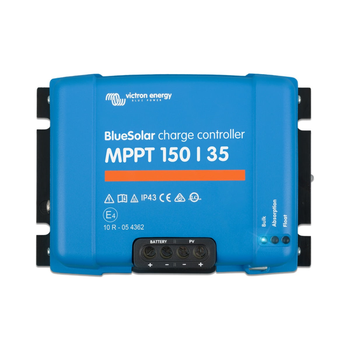 Victron SCC020035000 BlueSolar MPPT 150/35, front view of a blue controller with black ears and terminals