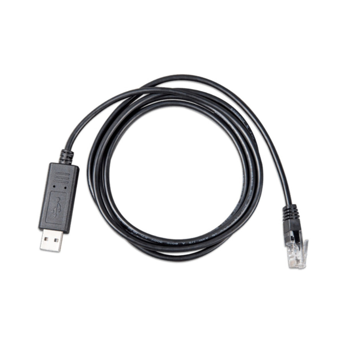 Victron SCC940100200 BlueSolar PWM-Pro to USB interface cable, black cable with a USB plug and an RJ45 plug