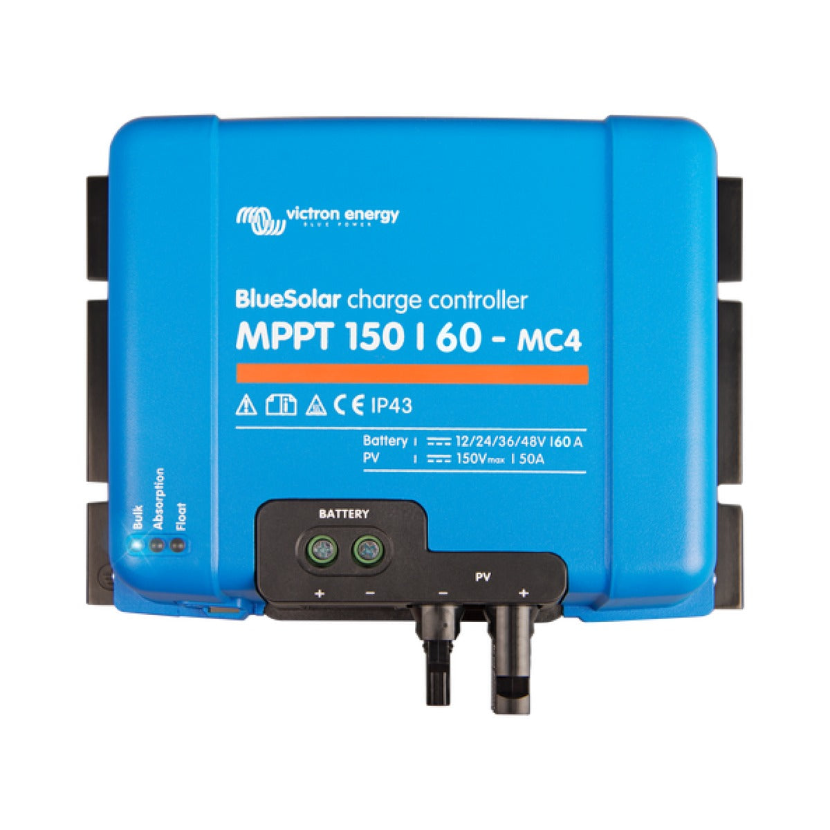 Victron SCC010060300 BlueSolar MPPT 150/60 MC4 charge controller, blue case with black ears and MC4 leads