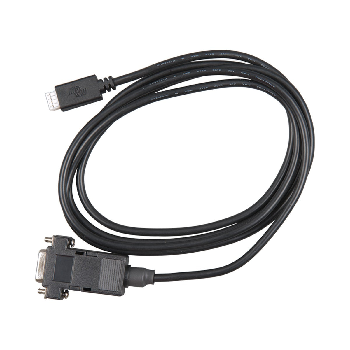 Victron ASS030520500 VE.Direct to RS232 interface, black cable with a small plug and a nine-pin D-sub plug