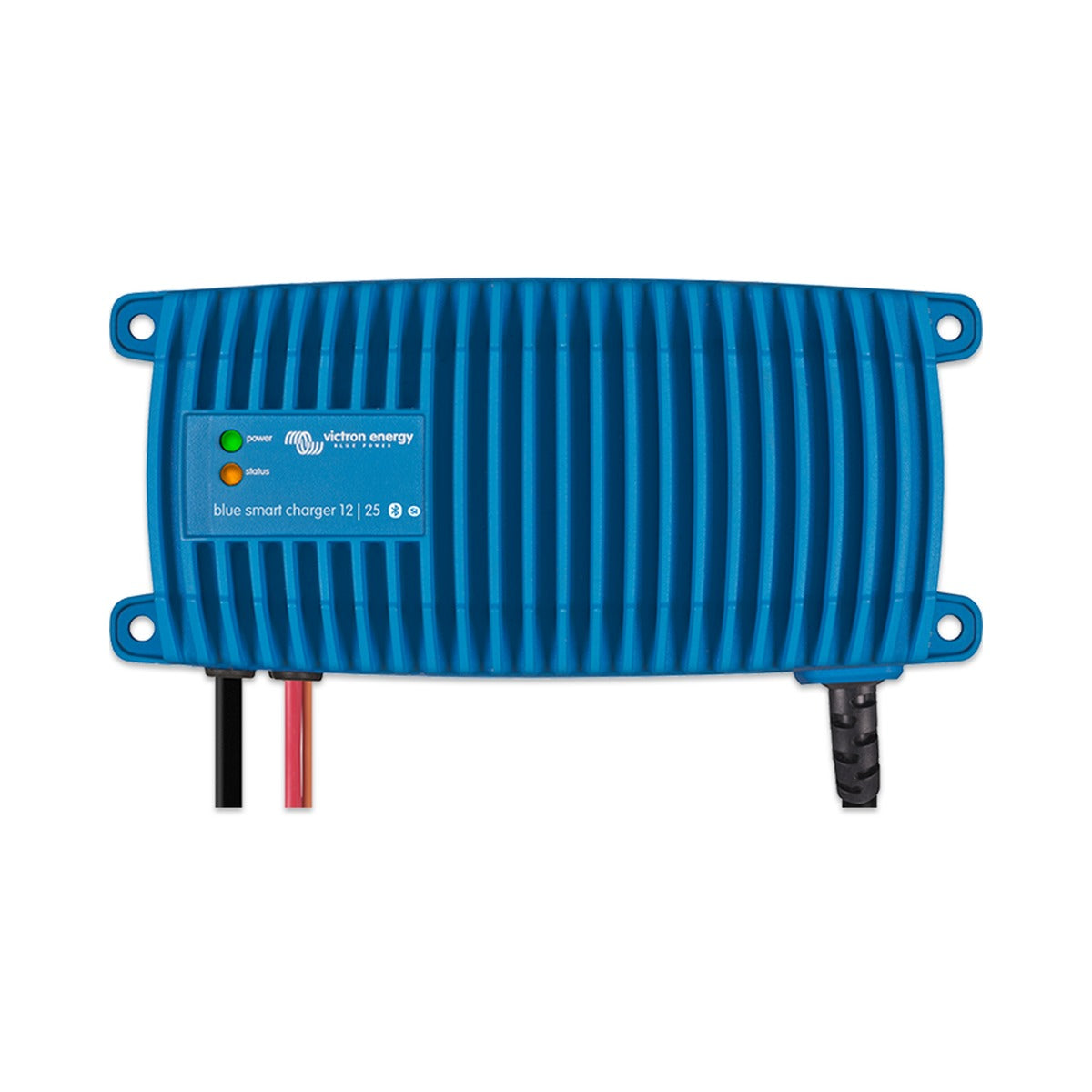 Victron BPC120713006 Blue Smart IP67 charger 12/7, front view of a blue ribbed charger with a black output lead