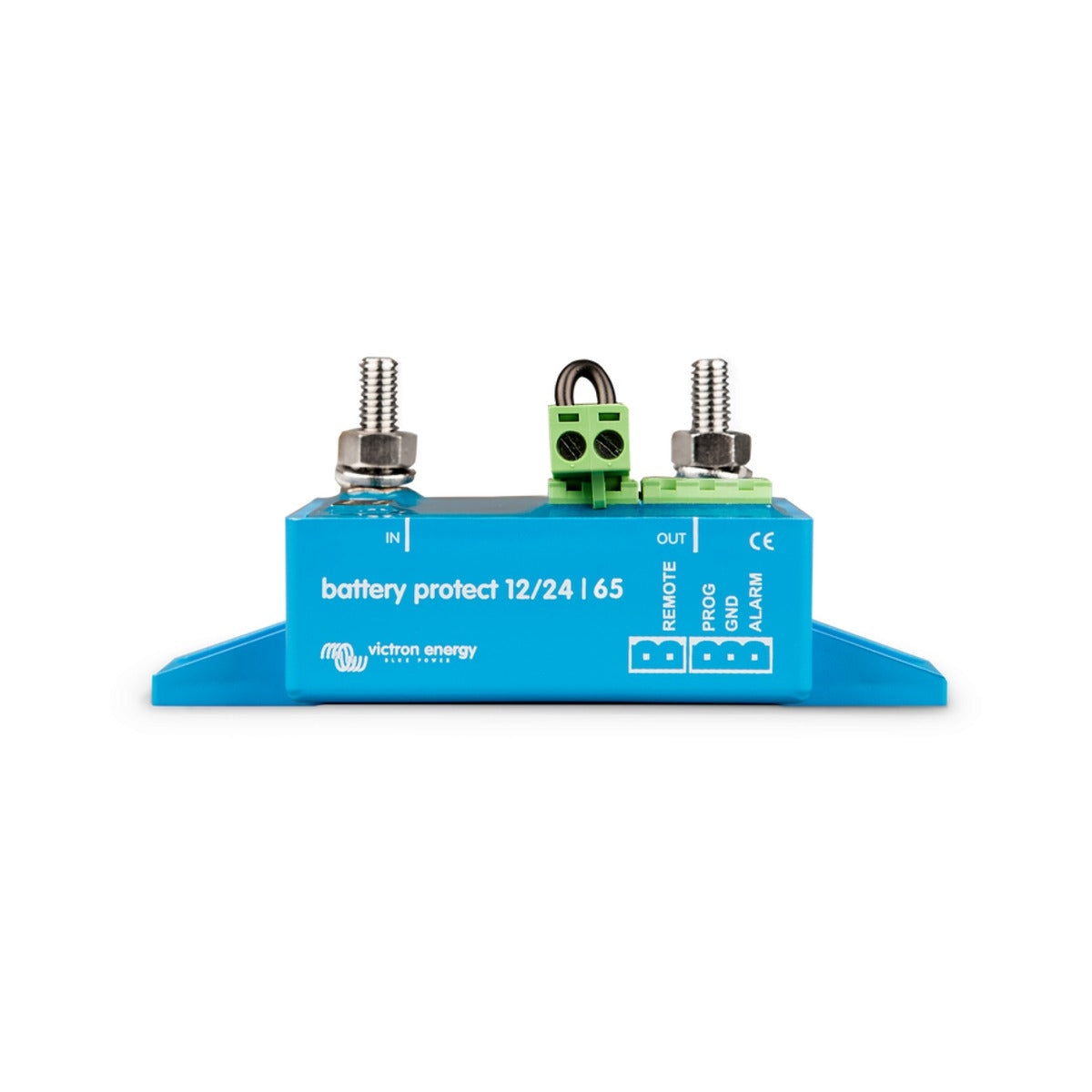 Victron BPR000065400 BatteryProtect 12/24 V 65 A, front view of a blue unit with two studs, a green terminal and a loop