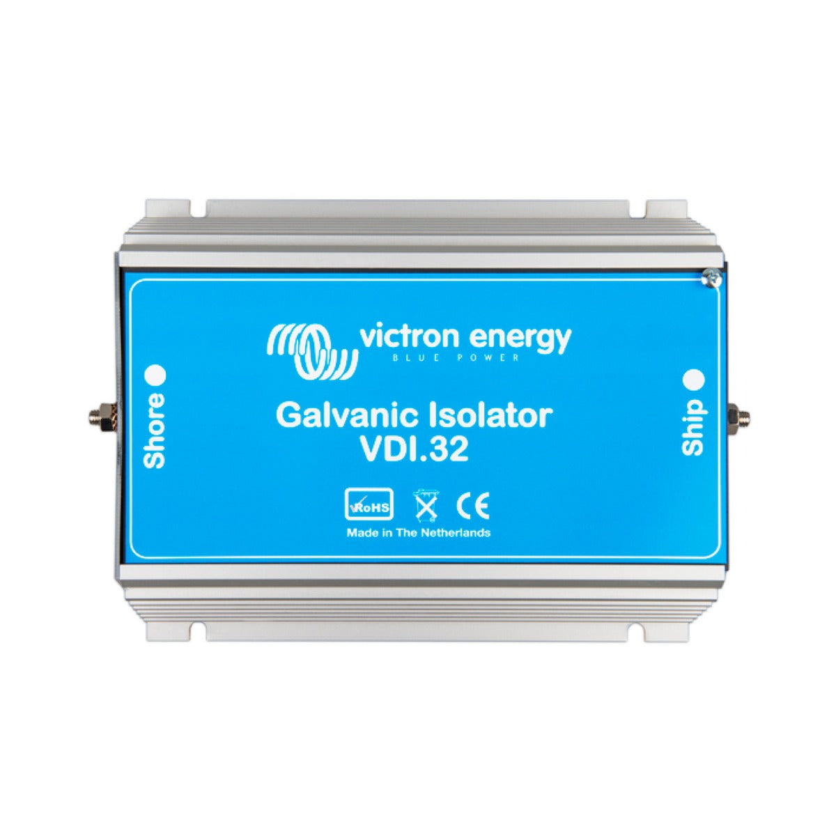 Victron GDI000032000 galvanic isolator VDI-32 32 A, silver ribbed case with a blue Shore and Ship label