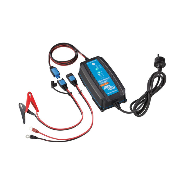 Victron BPC240531064R Blue Smart IP65 charger 24/5 230 V, small black and blue charger with battery clips and mains lead