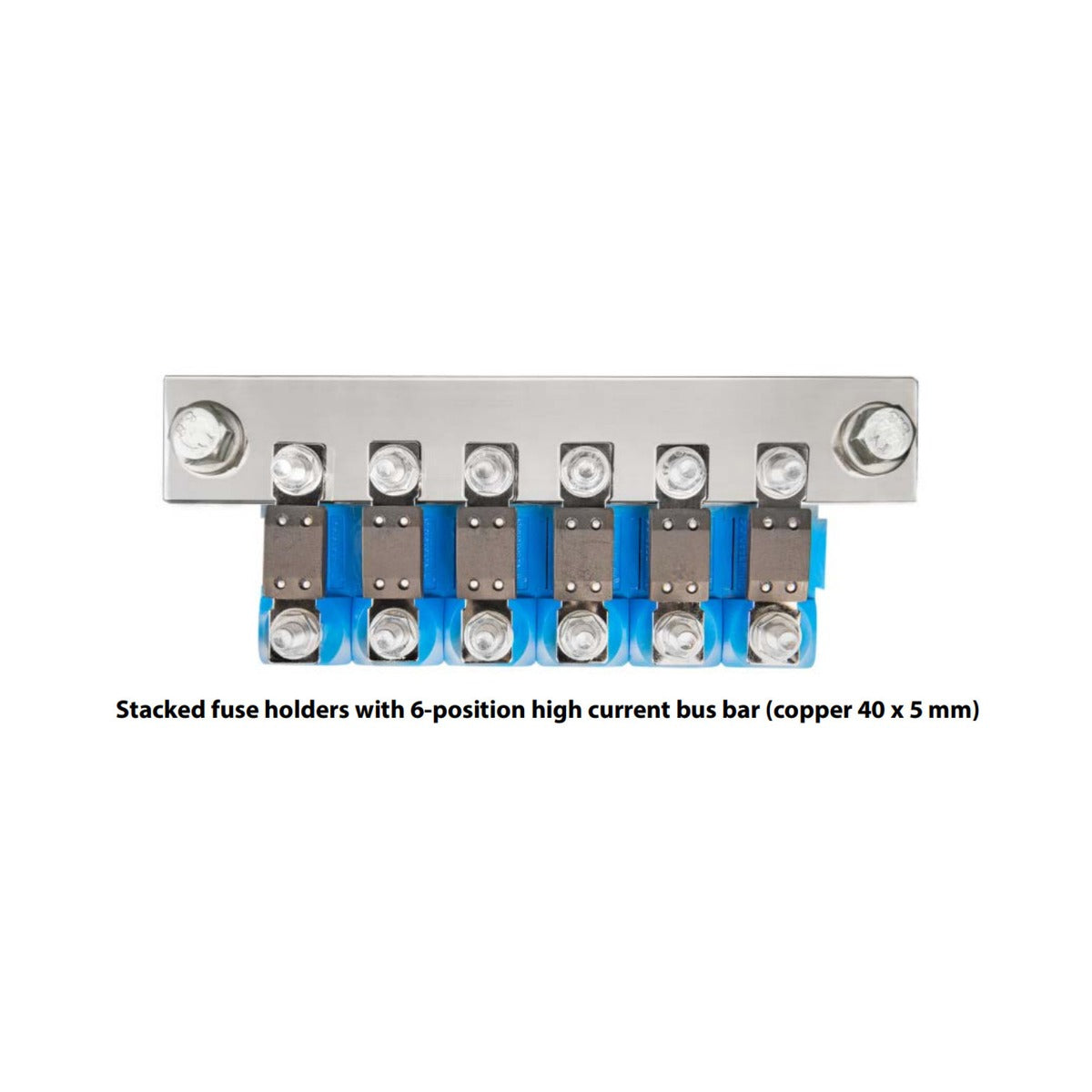 Victron CIP100400070 busbar 6-way 1500 A for MEGA fuse holders, stacked fuse holders on a six-position copper bus bar