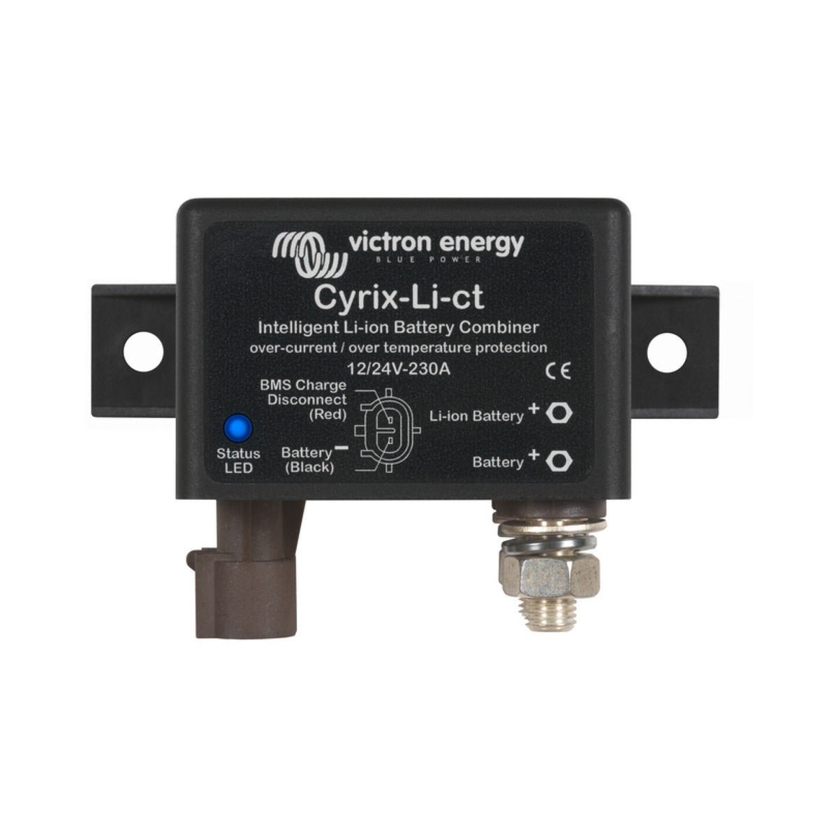 Victron CYR010230412 Cyrix-Li-ct 12/24 V 230 A, black Li-ion battery combiner with a blue LED and two mounting ears