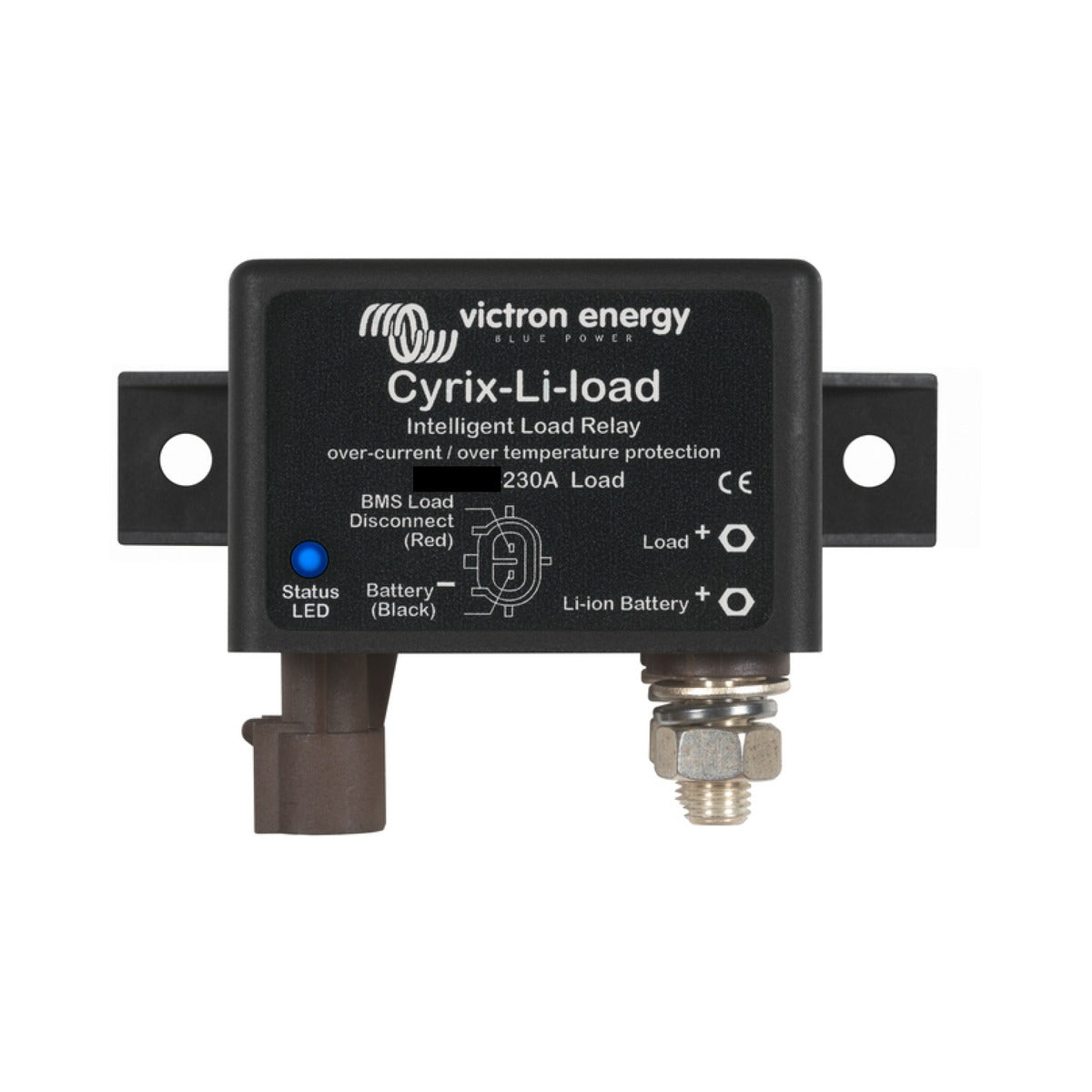 Victron CYR020230450 Cyrix-Li-load 24/48 V 230 A, black intelligent load relay with a mounting tab and two terminals