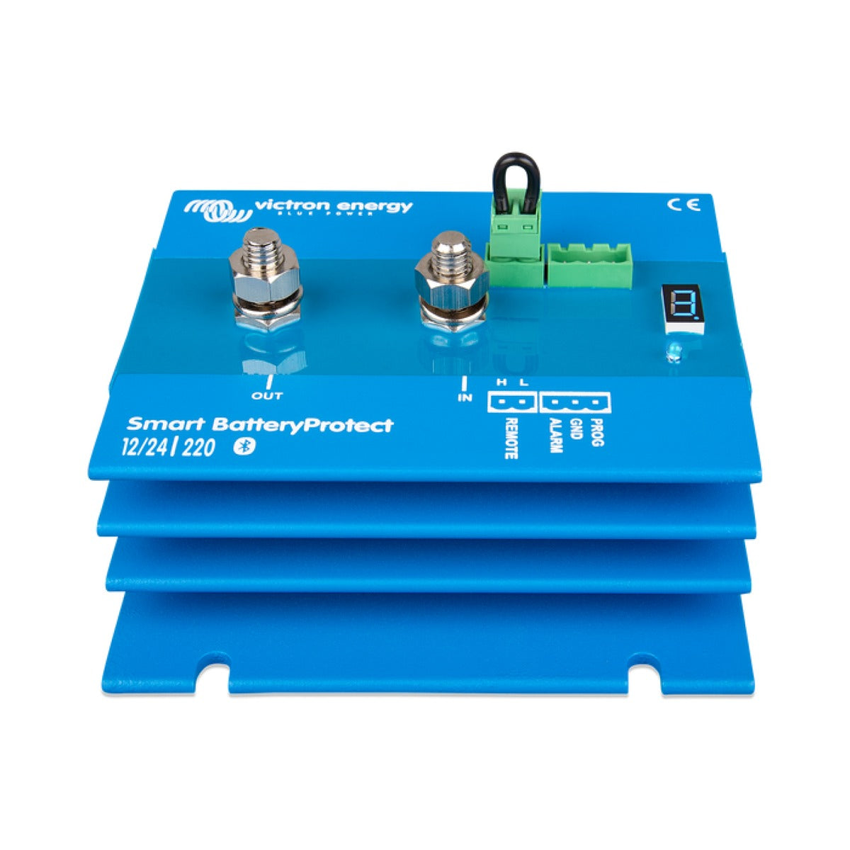 Victron BPR122022000 Smart BatteryProtect 12/24 V 220 A, blue unit with ribbed fins, two studs and a green terminal