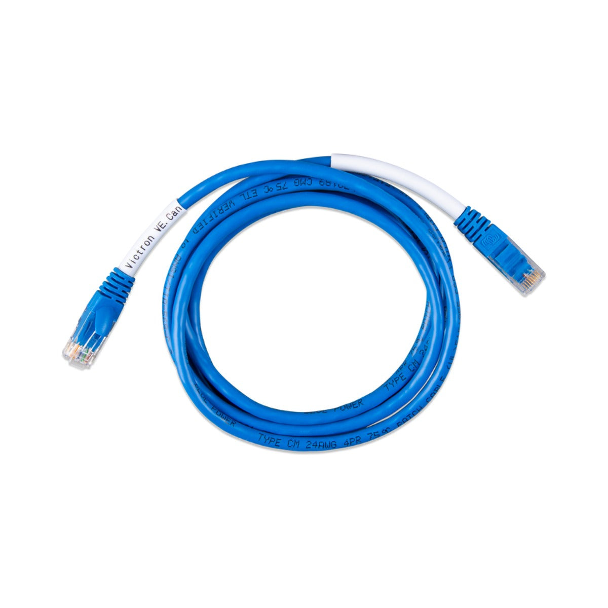 Victron ASS030720150 VE.Can to CAN-bus BMS cable type B 5 m, coiled blue cable with an RJ45 plug at each end